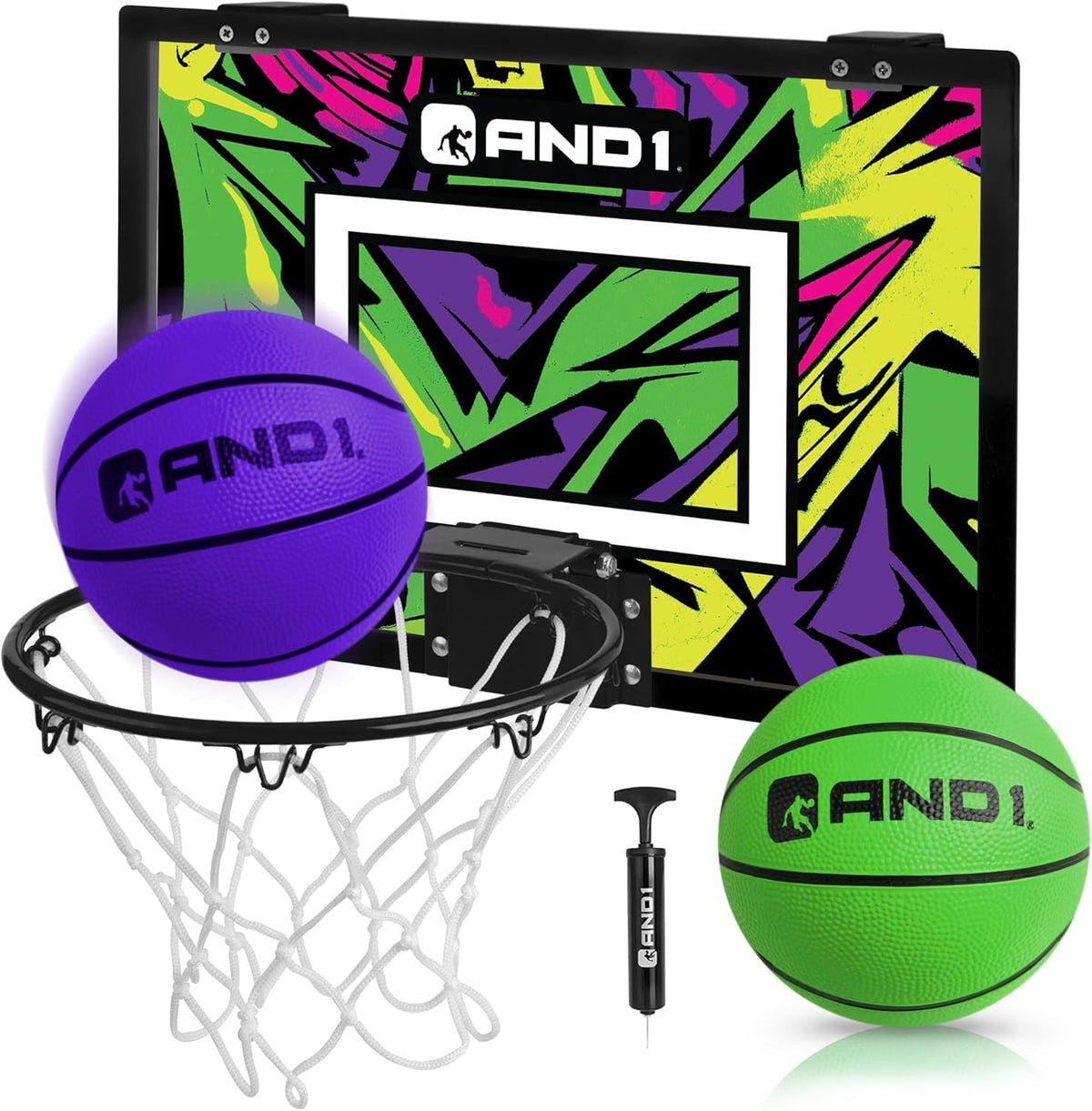 AND1 Over the Door Mini Basketball Hoop: 18x12 Shatterproof Backboard