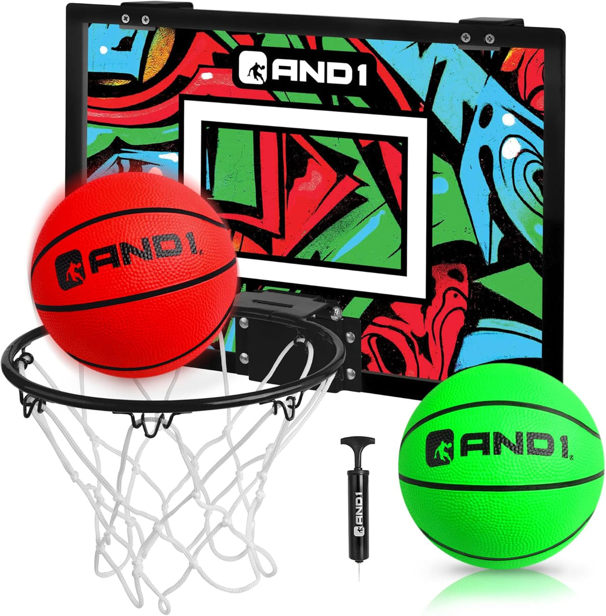 AND1 Over the Door Mini Basketball Hoop: 18x12 Shatterproof Backboard